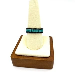 HAND CRAFTED Black and Turquoise Beaded Ring